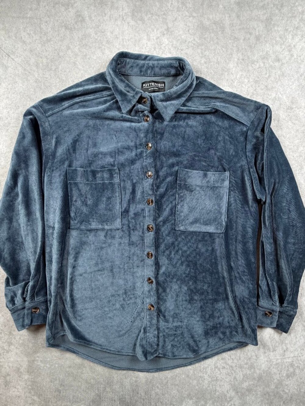 Kittenish Womens Corduroy Button Up Shirt Blue Long Sleeve XS